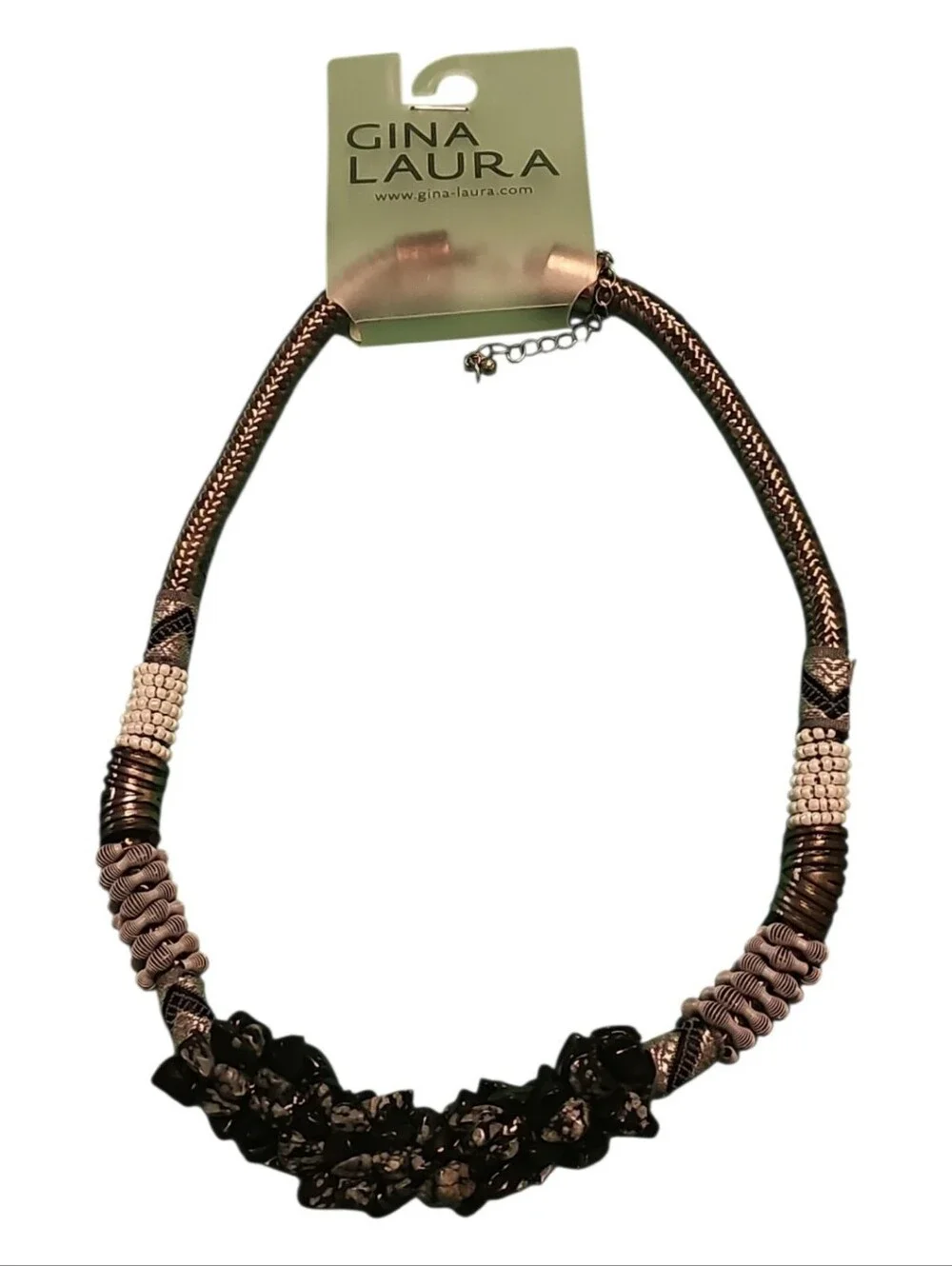 NWT Gina LAURA Statement Black Stone Mixed Materials Cluster Necklace
